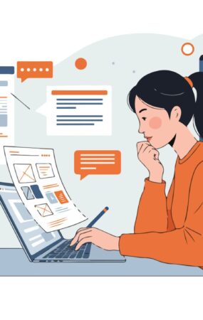 Illustration of a creator using digital tools and workflow systems on a laptop, showing how technology complements an onlyfans agency.